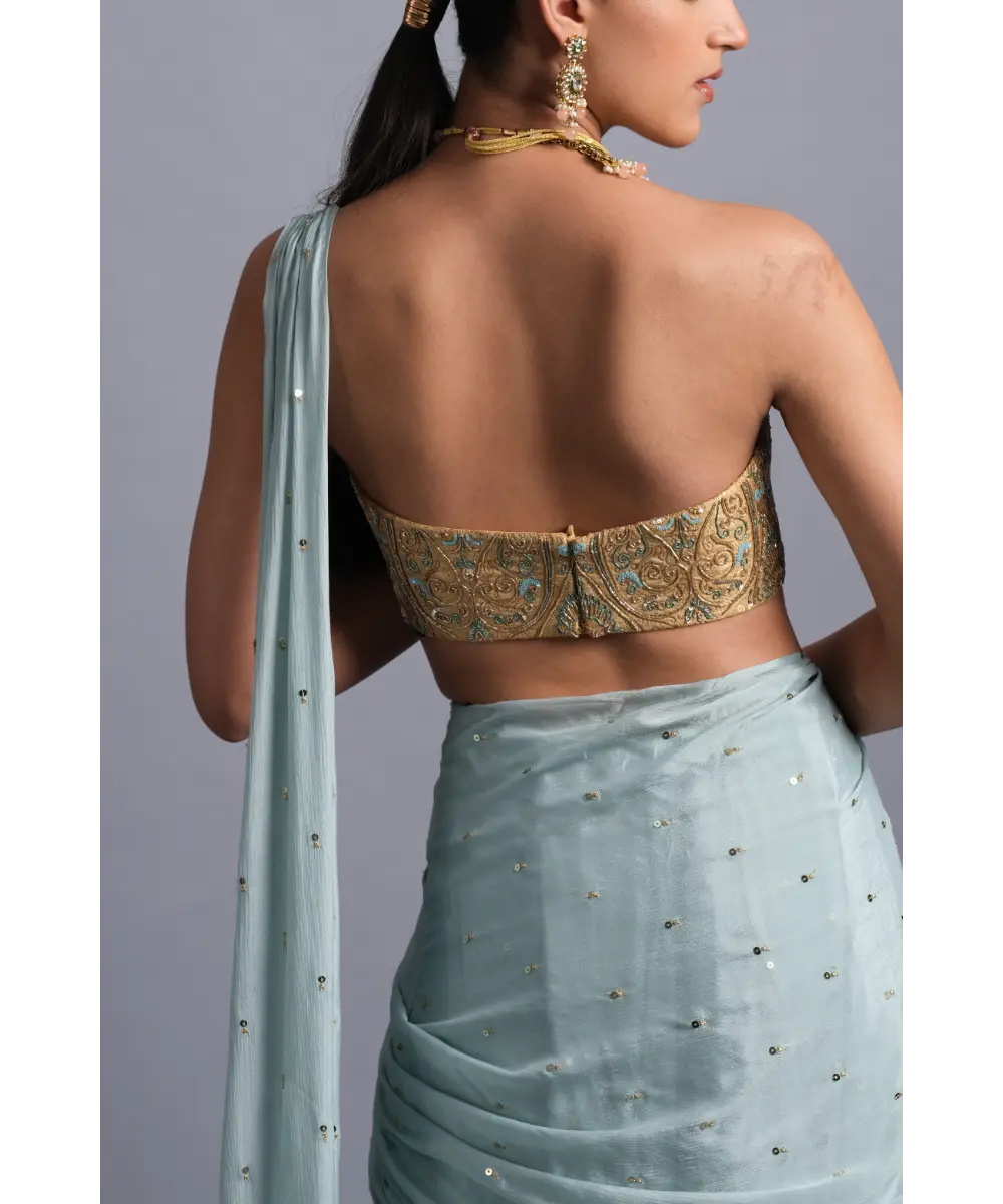 AASTHA SOOD - Sky blue Chiffon flared Lehenga Saree